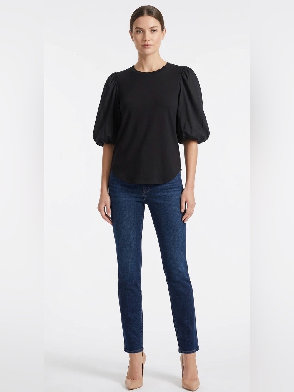 Veronica Beard Retta Black Puff Sleeve Top Small Designer Tee